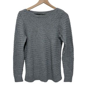 LL Bean Signature Gray Cotton Linen Cable Knit Sweater Pullover Size M